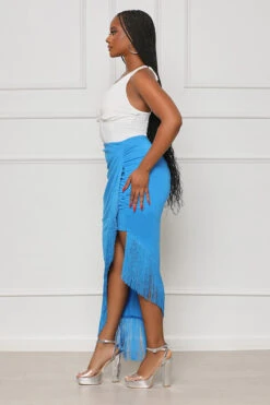 Right On Cue Fringe Midi Skirt (Blue)- FINAL SALE -Lilly's Kloset lilly4 25 2312479