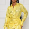 Fiery Nights Plunge Mini Dress (Yellow)- FINAL SALE