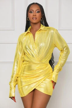 Fiery Nights Plunge Mini Dress (Yellow)- FINAL SALE