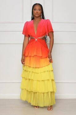 Playful Sunshine Ruffle Maxi Dress (Red Multi)- FINAL SALE