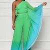 Feeling Martini's One Shoulder Ombre Jumpsuit (Green Multi)- FINAL SALE