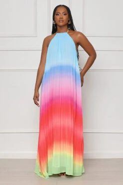 Dancing Desire Pleated Ombre Maxi Dress (Red Multi)- FINAL SALE