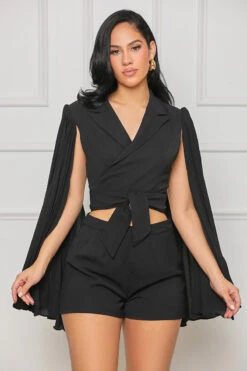 Posh Living Pleated Shorts Set (Black)- FINAL SALE
