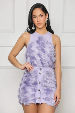 Fuzzy Feels Button Down Skirt Set (Purple)- FINAL SALE