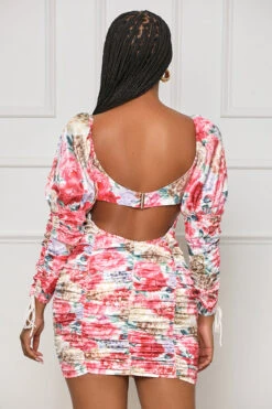 Romantic Florals Ruched Sweetheart Dress (Red Multi)- FINAL SALE -Lilly's Kloset lilly4 4 233166