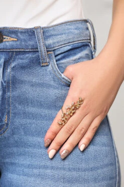 Gold Rhinestone Branch Ring