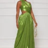 Spice It Up One Shoulder Maxi Dress (Green)- FINAL SALE