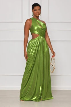 Spice It Up One Shoulder Maxi Dress (Green)- FINAL SALE