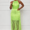 Best Behavior Fringe Bandage Dress (Lime Green)- FINAL SALE