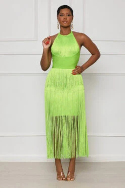 Best Behavior Fringe Bandage Dress (Lime Green)- FINAL SALE