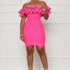 Bubble-Yum Off Shoulder Bandage Dress (Hot Pink)