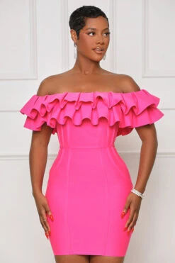Bubble-Yum Off Shoulder Bandage Dress (Hot Pink) -Lilly's Kloset lilly5 10 2319053