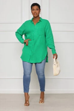 Long Sleeve Linen Button Down Top (Green)- FINAL SALE -Lilly's Kloset lilly5 10 2319221