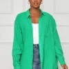 Long Sleeve Linen Button Down Top (Green)- FINAL SALE