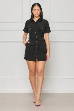 Around The Way Cargo Shirt Dress (Black)- FINAL SALE