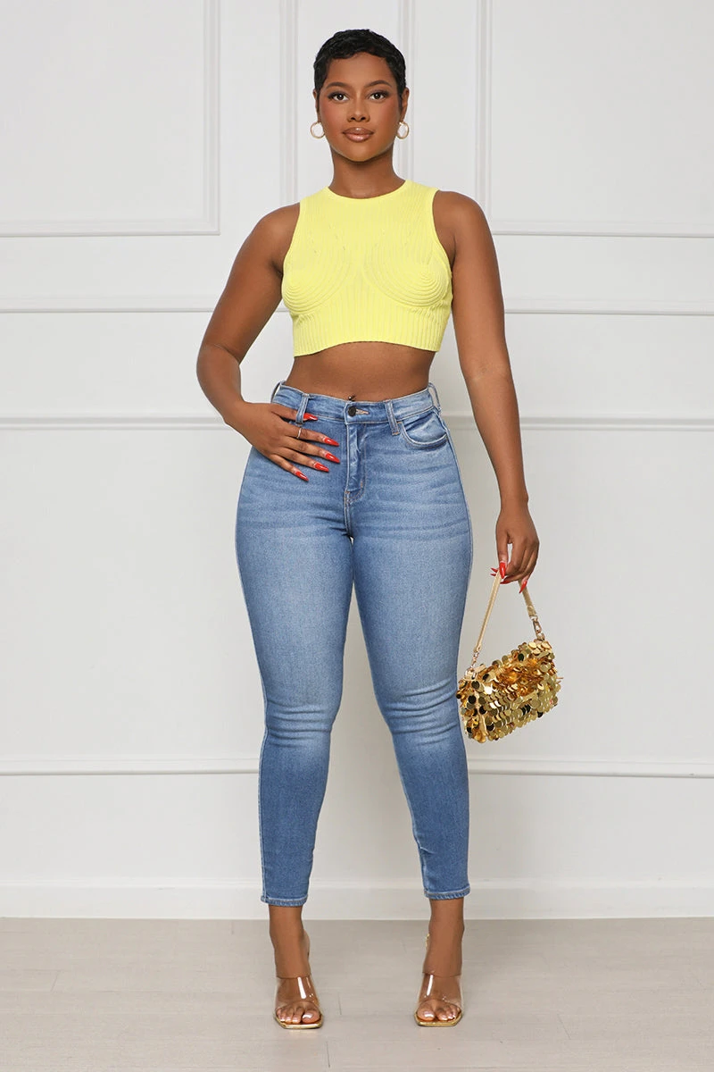 Contour Ribbed Crop Top (Yellow) 2 Contour Ribbed Crop Top (Yellow) - Image 2