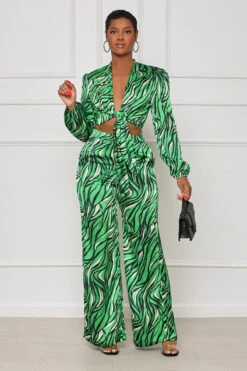 Wild Life Tiger Print Pants Set (Green Multi) -Lilly's Kloset lilly5 10 2319654