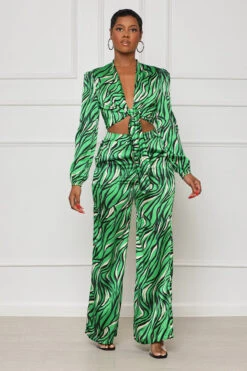 Wild Life Tiger Print Pants Set (Green Multi)