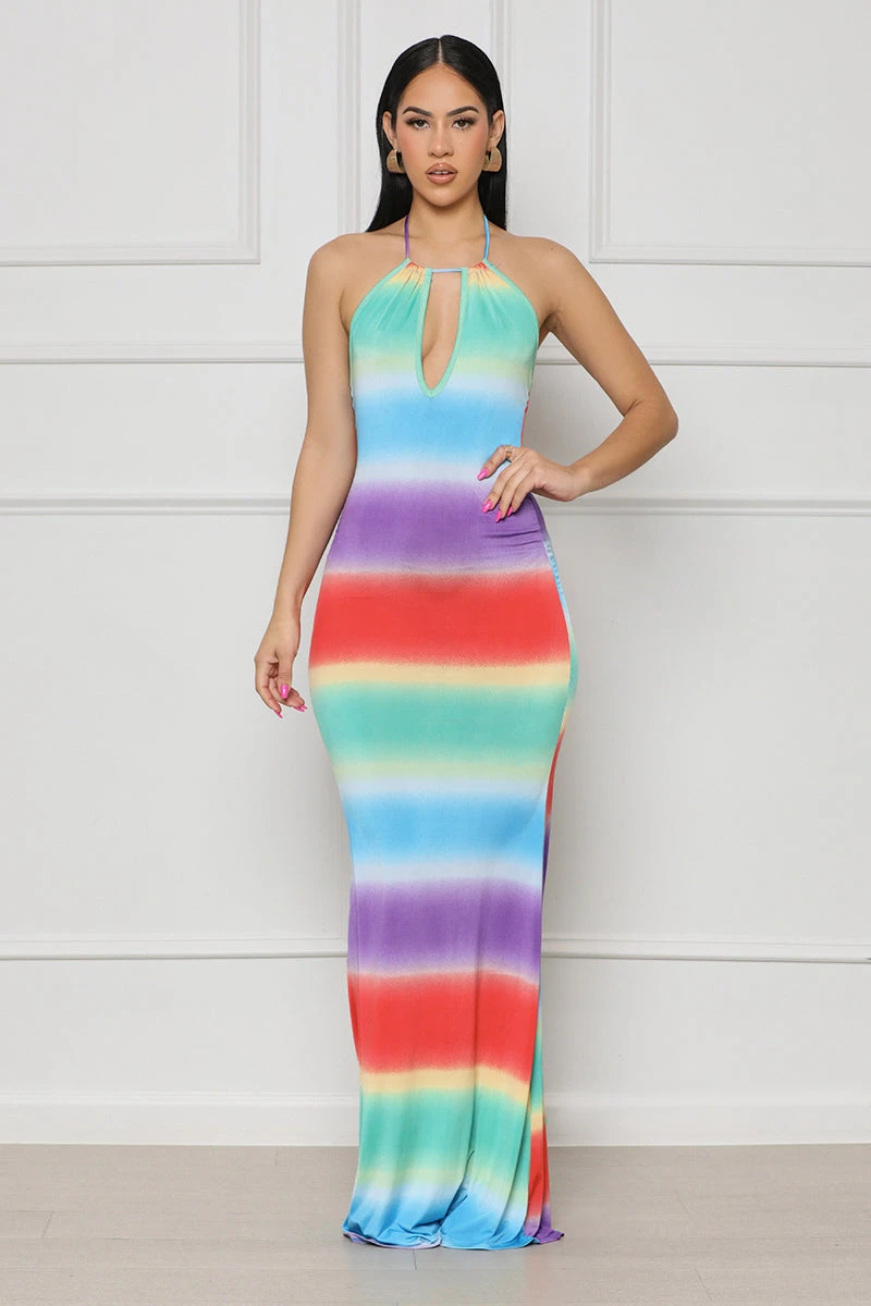 New Ride Ombré Halter Maxi Dress (Red Multi) 1 New Ride Ombré Halter Maxi Dress (Red Multi)
