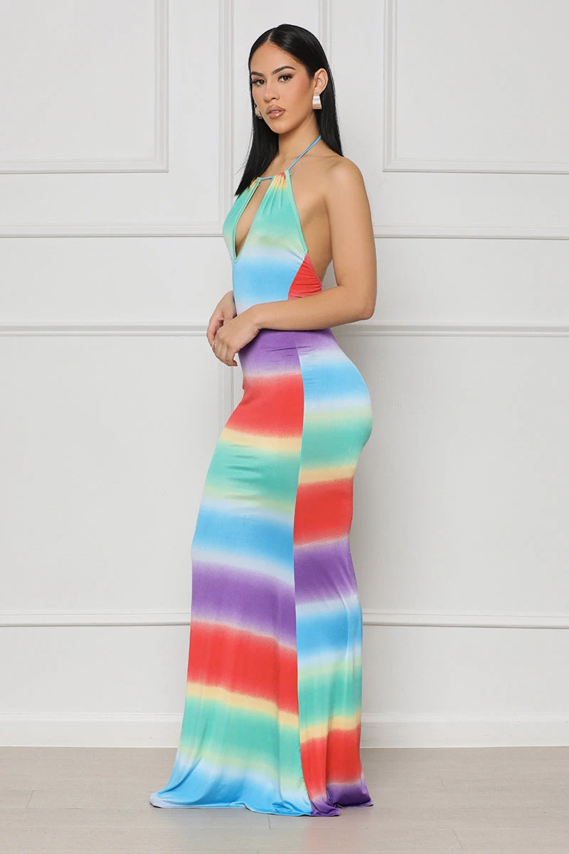 New Ride Ombré Halter Maxi Dress (Red Multi) 3 New Ride Ombré Halter Maxi Dress (Red Multi) - Image 3
