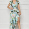 Simply Mesmerized Ruffle Wrap Dress (Blue Multi)