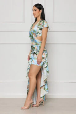 Simply Mesmerized Ruffle Wrap Dress (Blue Multi) -Lilly's Kloset lilly5 10 2319781