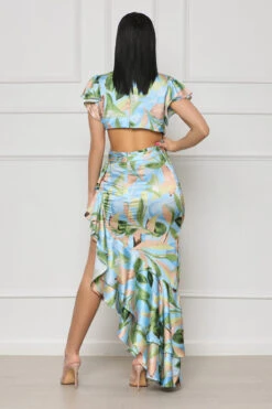 Simply Mesmerized Ruffle Wrap Dress (Blue Multi) -Lilly's Kloset lilly5 10 2319788