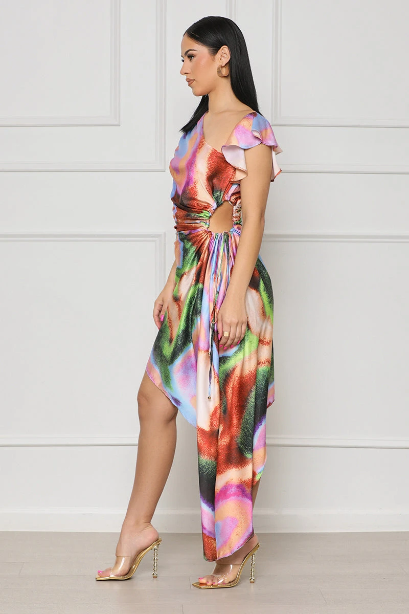 Party Seeker Watercolor One Shoulder Dress (Pink Multi) 3 Party Seeker Watercolor One Shoulder Dress (Pink Multi) - Image 3
