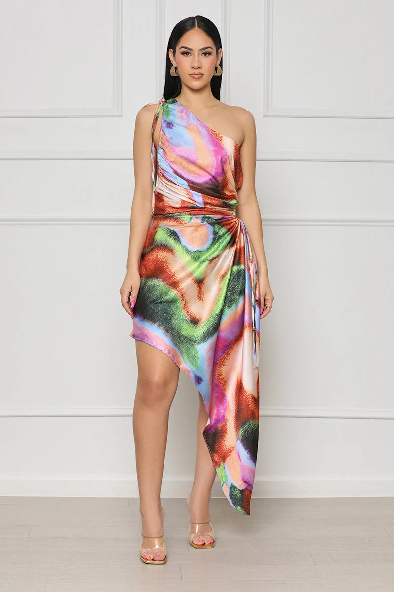 Party Seeker Watercolor One Shoulder Dress (Pink Multi) 1 Party Seeker Watercolor One Shoulder Dress (Pink Multi)