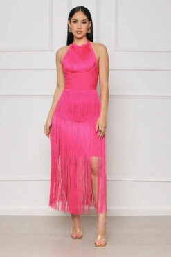 Best Behavior Fringe Bandage Dress (Pink)- FINAL SALE