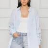 Long Sleeve Linen Button Down Top (Blue)- FINAL SALE