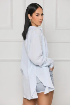 Long Sleeve Linen Button Down Top (Blue)- FINAL SALE -Lilly's Kloset lilly5 10 2320017