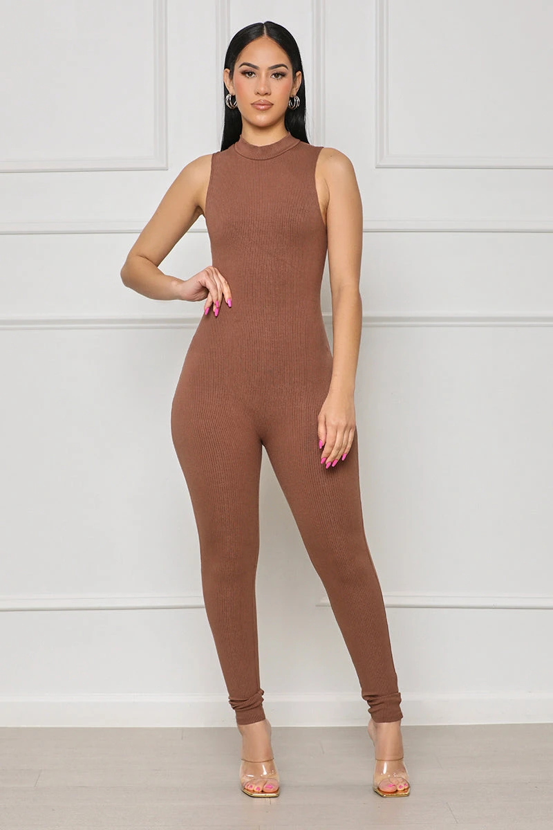 Sleek Contour Ribbed Jumpsuit (Mocha) 1 Sleek Contour Ribbed Jumpsuit (Mocha)