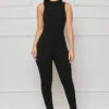 Sleek Contour Ribbed Jumpsuit (Black)