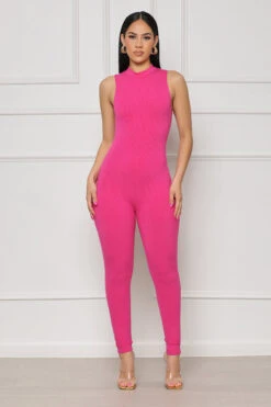 Sleek Contour Ribbed Jumpsuit (Hot Pink)