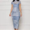 Can't Replace Me Denim Print Mesh Dress (Blue)