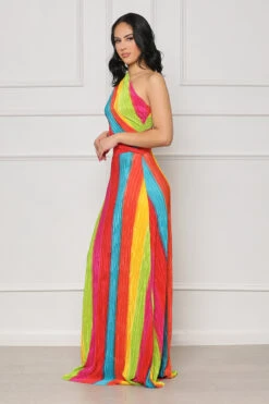 Summer Games One Shoulder Plisse Maxi Dress (Red Multi) -Lilly's Kloset lilly5 16 2321906