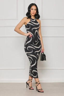 Enough Said Mesh Midi Dress (Black Multi)