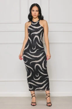 Enough Said Mesh Midi Dress (Black Multi) -Lilly's Kloset lilly5 16 2321947