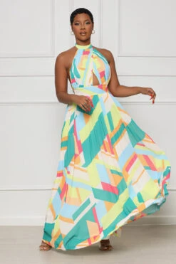 Just For Fun Pleated Maxi Dress (Green Multi) -Lilly's Kloset lilly5 16 2322269