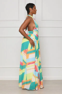 Just For Fun Pleated Maxi Dress (Green Multi) -Lilly's Kloset lilly5 16 2322290