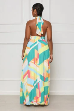 Just For Fun Pleated Maxi Dress (Green Multi) -Lilly's Kloset lilly5 16 2322297