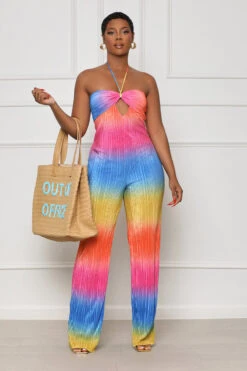 Summer Sun Halter Top Jumpsuit (Pink Multi) -Lilly's Kloset lilly5 16 2322446