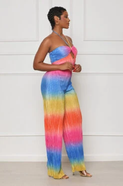 Summer Sun Halter Top Jumpsuit (Pink Multi) -Lilly's Kloset lilly5 16 2322469