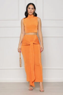 Acting Nice High Neck Skirt Set (Orange)