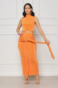 Acting Nice High Neck Skirt Set (Orange) -Lilly's Kloset lilly5 16 2322501