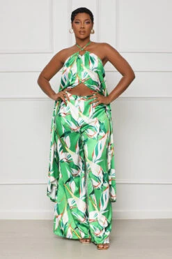 Tropic Lush Halter Top Pants Set (Green Multi) -Lilly's Kloset lilly5 16 2322798