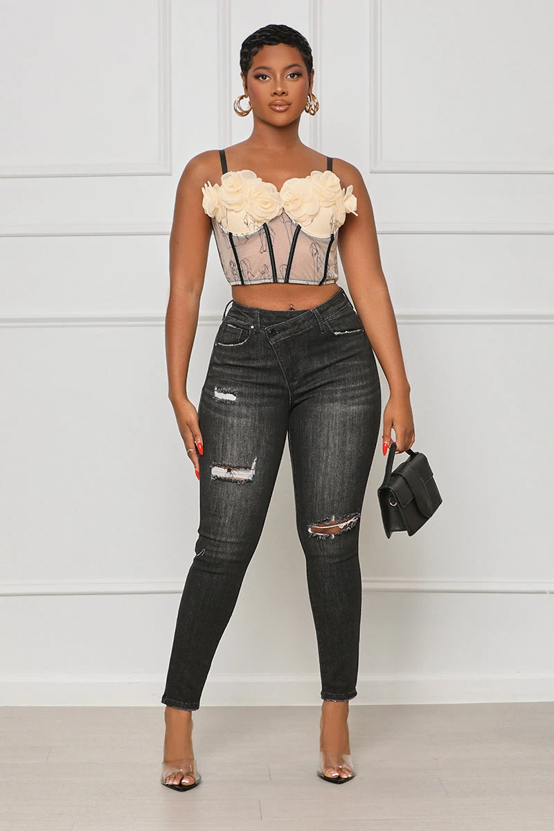 3D Floral Top (Black Multi)- FINAL SALE 2 3D Floral Top (Black Multi)- FINAL SALE - Image 2