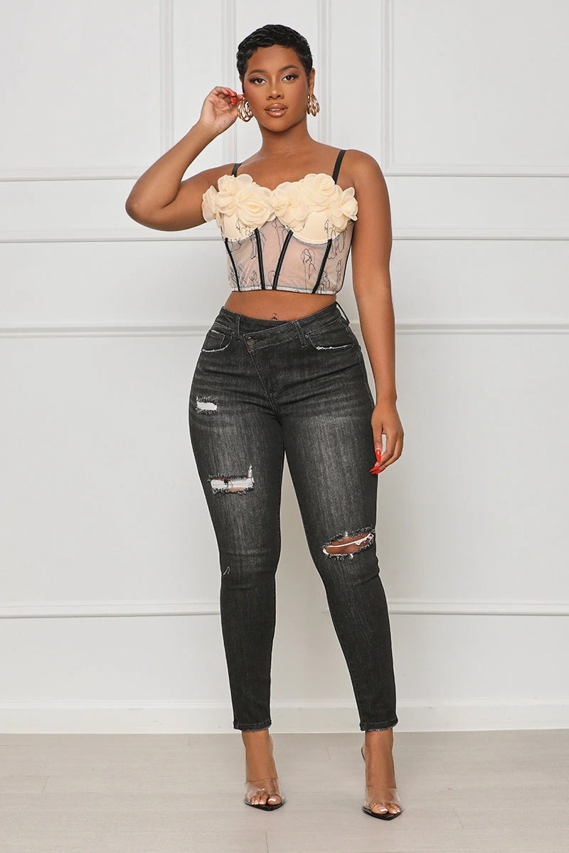 3D Floral Top (Black Multi)- FINAL SALE 3 3D Floral Top (Black Multi)- FINAL SALE - Image 3