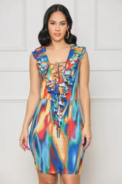 Front Row Ruffle Mini Dress (Blue Multi)- FINAL SALE